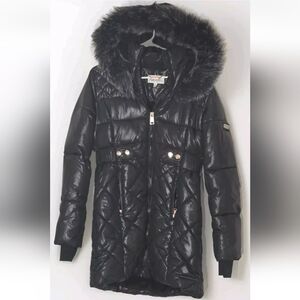 Nicole Miller Hooded Parka Jacket With Faux Fur Trimmed Hood Size Small